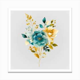 Watercolor Gold And Teal Bouquets 5 Canvas Print