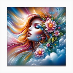 Beautiful Girl With Flowers In Her Hair 1 Canvas Print