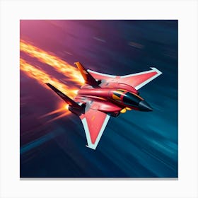 A Dynamic Fighter Jet In Space, Vibrant Complementary Colors, Contrasting Colors, Balanced Tones, Blurred Lines Suggesting Motion, Action Poses Canvas Print