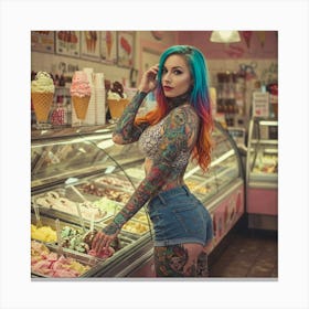 Tattooed Girl In Ice Cream Shop Canvas Print