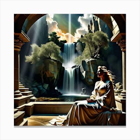Lady By The Waterfall Canvas Print