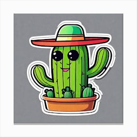 Mexico Cactus With Mexican Hat Sticker 2d Cute Fantasy Dreamy Vector Illustration 2d Flat Cen (20) Canvas Print
