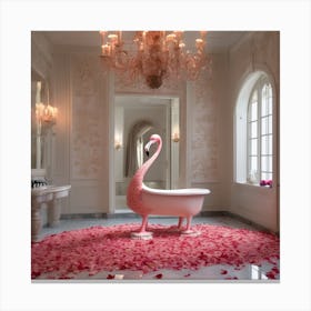 Flamingo In Bathroom Gracefully Wading Canvas Print
