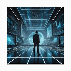 Futuristic Man Standing In Futuristic Hallway Canvas Print