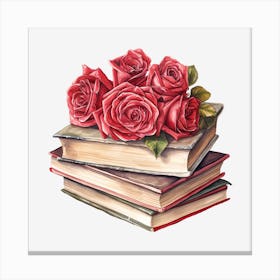 Roses On Books 12 Canvas Print