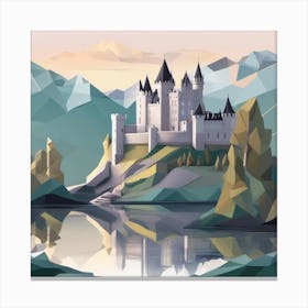 Low Poly Castle Watercolor Landscape Canvas Print