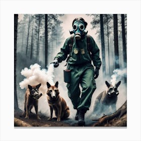 Man With Gas Mask In The Forest Canvas Print