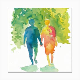 Watercolor Gay Couple Holding Hands Canvas Print