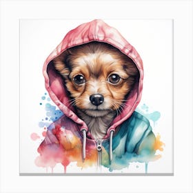 Watercolour Cartoon Dog In A Hoodie Canvas Print