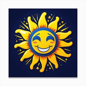 Lovely smiling sun on a blue gradient background 90 Canvas Print