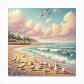 Seashore and seagulls 2 Canvas Print