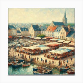 Market At The Port, Acrylic Painting Style 1 Canvas Print