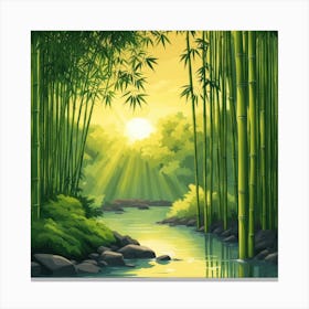 A Stream In A Bamboo Forest At Sun Rise Square Composition 395 Canvas Print