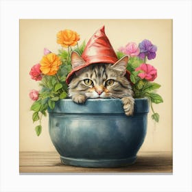 Cat In A Pot 4 Canvas Print