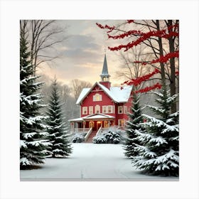 Red House In The Snow Canvas Print