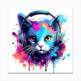 Colorful Cat With Headphones Canvas Print