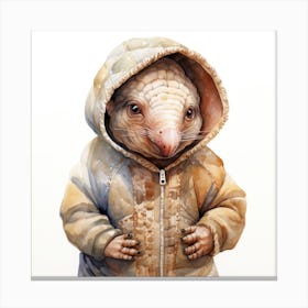 Watercolour Cartoon Armadillo In A Hoodie Canvas Print