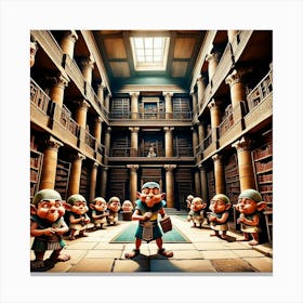 Gnomes In The Library Canvas Print