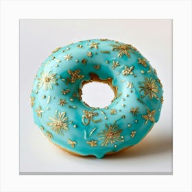 Turquoise Donut Adorned With Gold Floral Patterns Richly Ornate Texture Mimicking Delicate Hand Pa Canvas Print