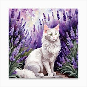 White Turkish Cat In Lavender Canvas Print