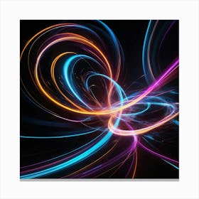 A dynamic and energetic abstract composition of glowing light trails in neon colors, swirling and overlapping in a dark background. The image should convey speed, energy, and a sense of modernity. 2 Canvas Print