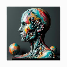 Abstract Human Head And Balls Sculpture In Float Colors Canvas Print