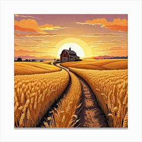 Farm With A Sunset Art Print (1) Canvas Print