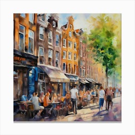 Amsterdam Cafe.Amsterdam city.summer. Cafes. Passersby, sidewalks. Oil colors. 4 Canvas Print