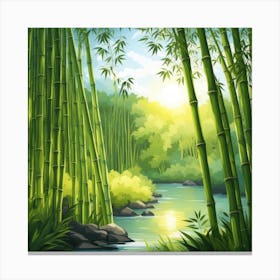 A Stream In A Bamboo Forest At Sun Rise Square Composition 270 Canvas Print