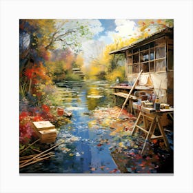 Aqua Allegro: Impressionist Ode to Riverside Elegance Canvas Print