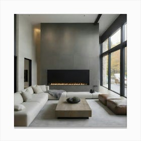 Modern Living Room With Fireplace 4 Canvas Print