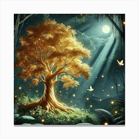 Tree In The Forest At Night 1 Canvas Print