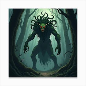 A Gorgon With Serpentine Hair And A Petrifying Gaze In A Dark Forest 1 Canvas Print