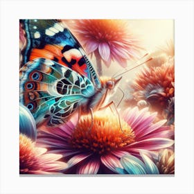 Butterfly On Flowers Canvas Print