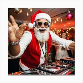 A Silver Haired Senior Man Sporting A Beard And Red Santa Hat Immerses Himself In The Rhythms Of A (4) Canvas Print