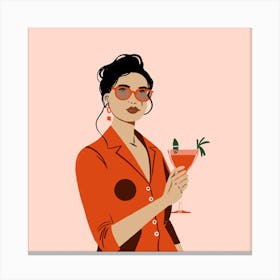 Red Martini Girl - Cocktail Canvas Print