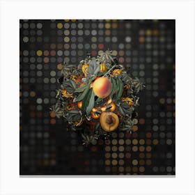 Vintage Peach Fruit Wreath on Dot Bokeh Pattern n.0575 Canvas Print