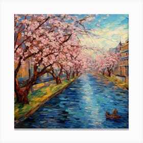 Cherry Blossoms On The Canal Canvas Print