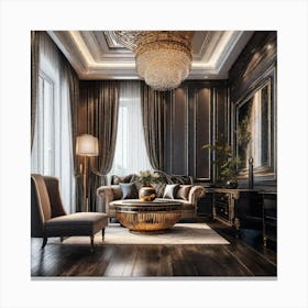 Black And Gold Living Room 1 Canvas Print