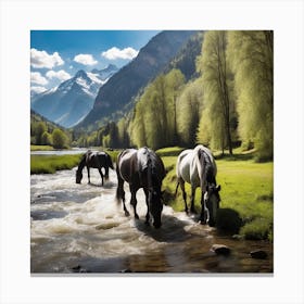 Horses In The Mountains Canvas Print