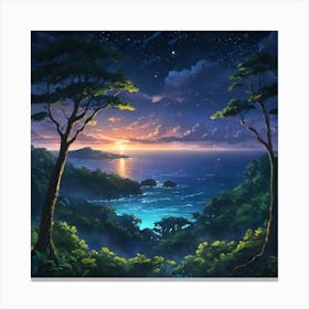 Enchanted Twilight Serenity at a Secluded Beach Cove Surrounded by Forest Canvas Print