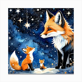 Starry Night Foxes Canvas Print