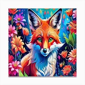 Fox In Flowers Canvas Print