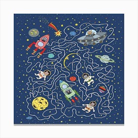 Space Maze Cat Space Astronaut Rocket Maze Canvas Print