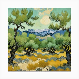 Olive Trees With The Alpilles In The Background, Vincent Van Gogh Art Print Canvas Print