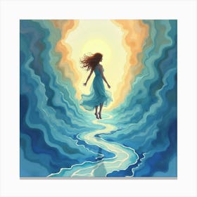 Woman Walking Through The Water Canvas Print