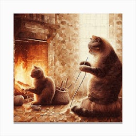 Knitting Cats Mosaic Canvas Print