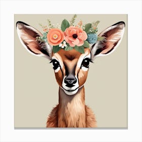 Floral Baby Antelope Nursery Illustration (45) Canvas Print