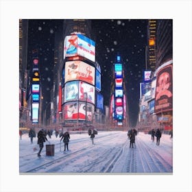 Times Square In The Snow 1 Canvas Print