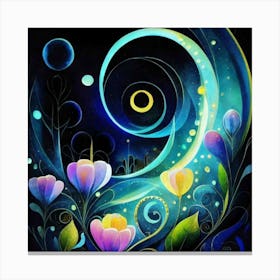 Abstract oil painting: Water flowers in a night garden 19 Canvas Print